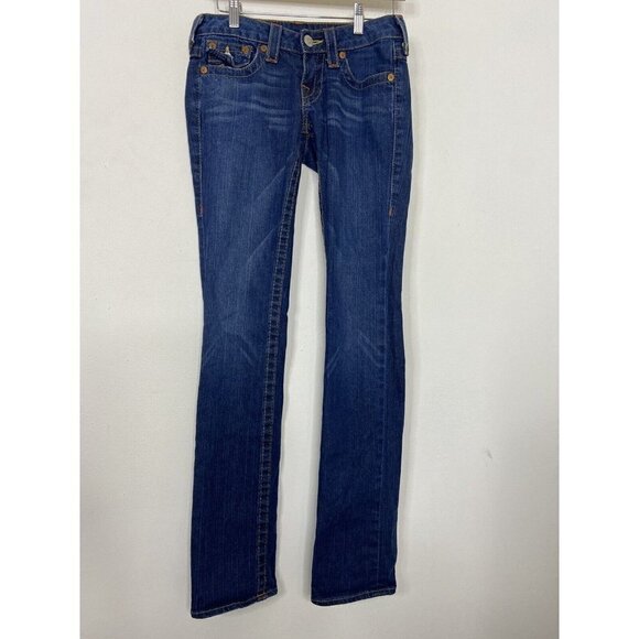 True Religion Billy Womens 25x34 Blue Denim Jeans Slim Straight - Picture 2 of 9
